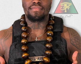 The Ogun 2 Warrior Necklace/ Large Wooden Bead Necklace/ Walnut Stained Wooden Necklace/ Big Beads /Necklace for Men