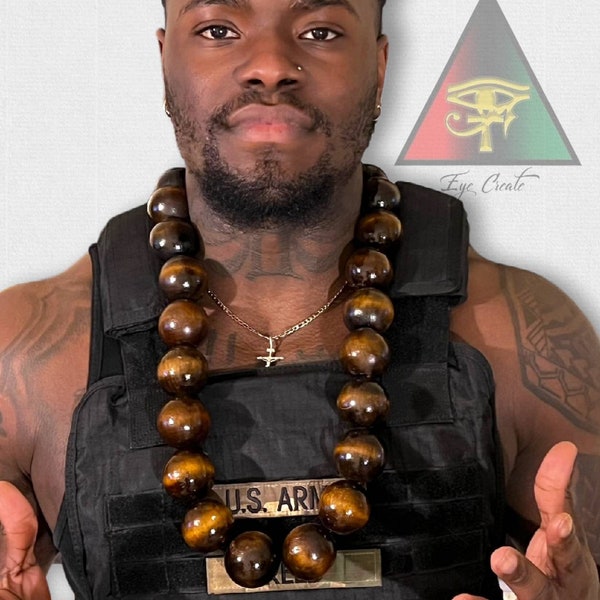 The Ogun 2 Warrior Necklace/ Large Wooden Bead Necklace/ Walnut Stained Wooden Necklace/ Big Beads /Necklace for Men