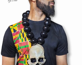 Extremely Large Handcrafted Skull Necklace /Wooden Bead Necklace/ Wooden Bead Necklace With Skull Pendant/Customizable Piece