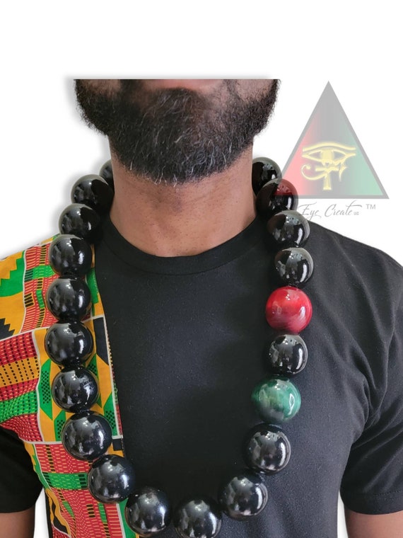 High Gloss Black Wooden Bead Necklace - Akuma Pan Afrikan Style - Etsy