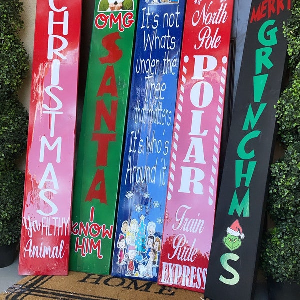 Christmas porch signs| grinch| mr. grinch| elf| Santa| home alone| Charlie Brown christmas| christmas Santa