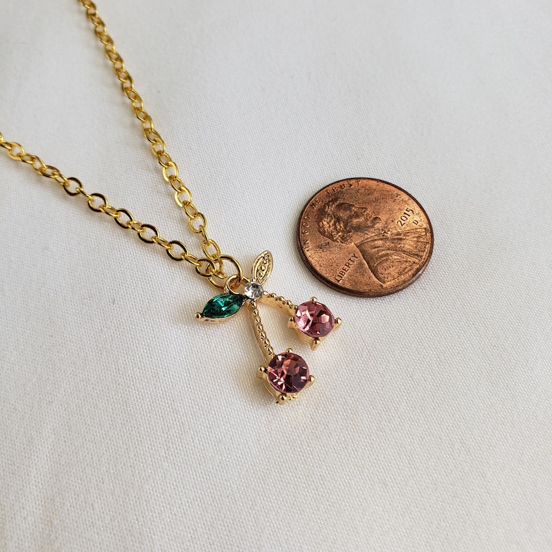 Aesthetic Gold-plated Pink Cherry Necklace Adjustable - Etsy