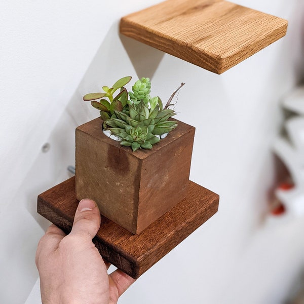 Floating Shelves | Small Square Mahogany | Plants, Keys, Candles, Wall Décor | Boho Minimalist