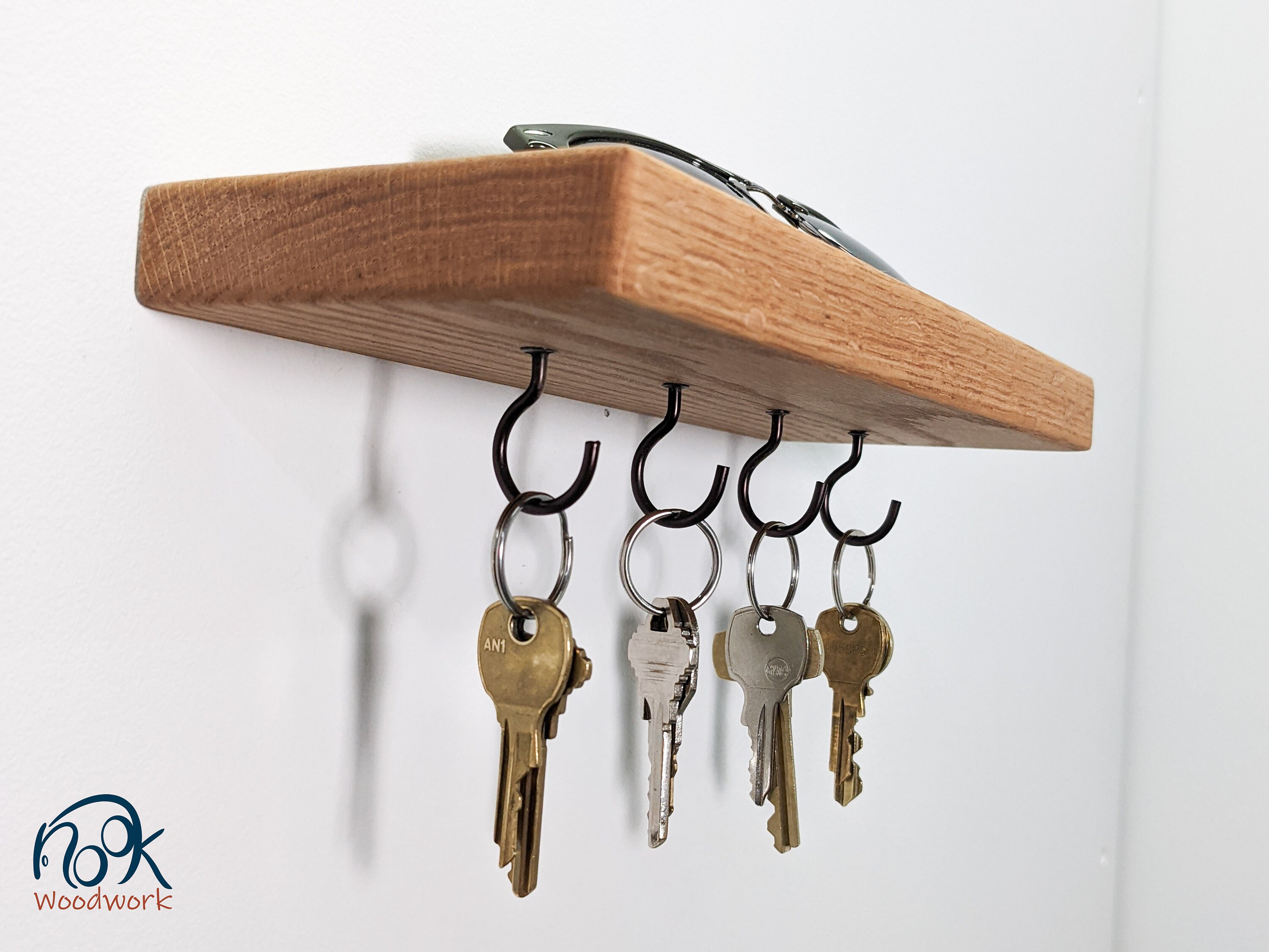 Key Hook Floating Shelf Small to Medium Pick Your Size Oak Front Entrance  With Keys, Plants, Wall Décor Boho Minimalist 