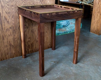 Walnut End Table | Brass Inlay | Intricate High-End Side Table