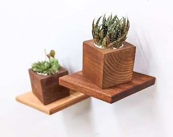 Floating Shelves | Small Rhombus Mahogany | Plants, Keys, Candles, Wall Décor | Boho Minimalist