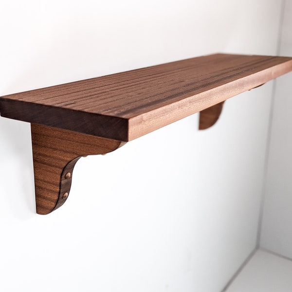 Solid Wood Shelf with Mahogany or Oak Brackets