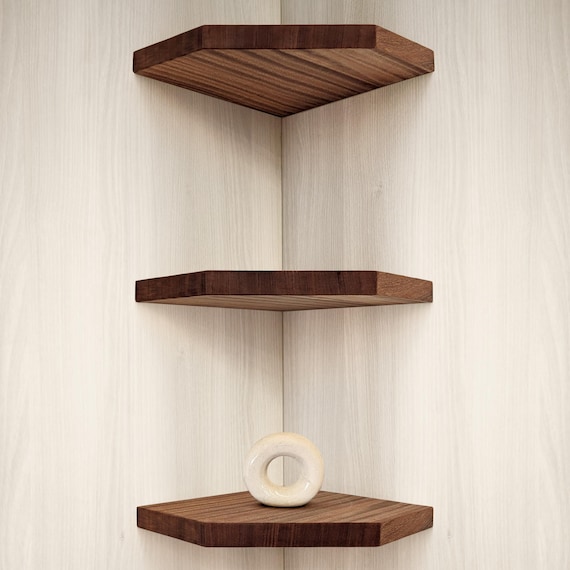 Floating Corner Shelves with Straight Edges in Mahogany