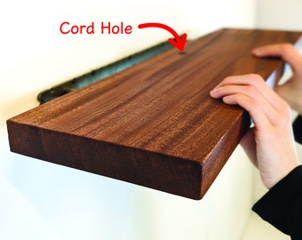 Thick Mahogany Floating Shelf with Grommet Hole for Cable Management