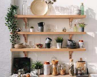 Solid Wood Shelf with Oak Brackets