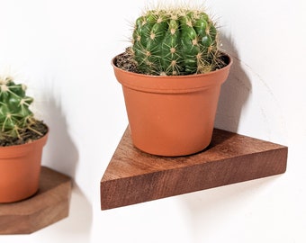 Small Triangle Display Shelf in Mahogany | Trinkets, Plants, Keys, Candles, Wall Décor