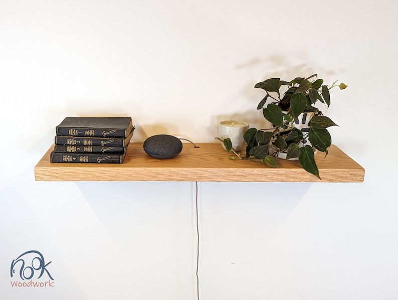 Thick Oak Floating Shelf with Grommet Hole for Cable image 5