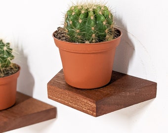 Small Trapezoid Display Shelf in Mahogany | Trinkets, Plants, Keys, Candles, Wall Décor