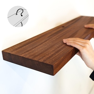 Thick Mahogany Floating Shelf with Grommet Hole for Cable Management