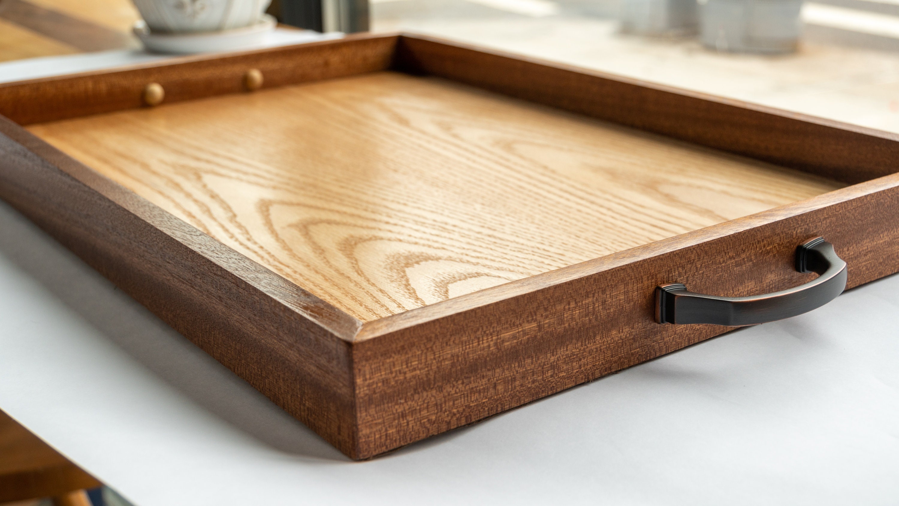 高級サービングトレイ | レザー、マホガニー、オーク | フルグレイン