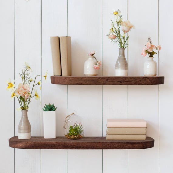 Thin Mahogany Floating Shelf with Rounded Corners