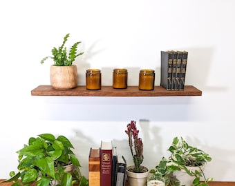 Étagères flottantes personnalisées | Moyenne | Choisissez votre taille | Acajou | plantes, livres, clés, bougies, décoration murale | Boho minimaliste