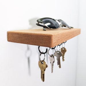 Key Hook Floating Shelf | Small to Medium | Pick your size | Oak | Front Entrance with keys, plants, wall décor | Boho Minimalist