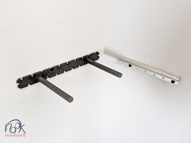 The two types of brackets that are used to install the corner floating shelves.