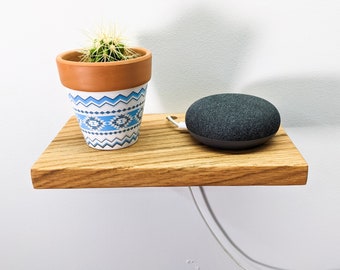 Oak Floating Shelf with Hole for Cable Management | Speakers, Chargers, Cords