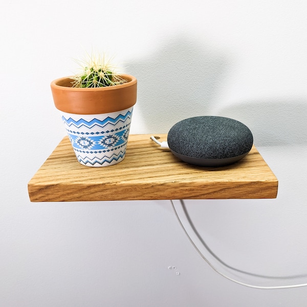 Oak Floating Shelf with Hole for Cable Management | Speakers, Chargers, Cords