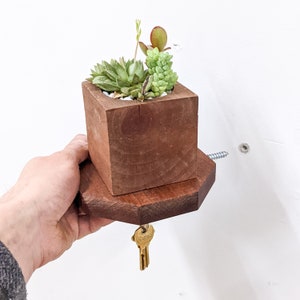 Key Hook Floating Shelves | Small Mahogany Octagon | Plants, Candles, Wall Décor | Boho Minimalist