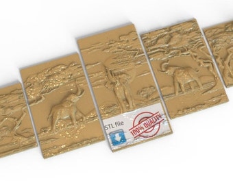 5 African Elephants 3D STL Model for CNC Router