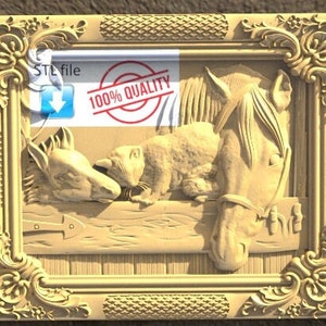Cavalli con gatto Modello STL 3D per CNC Router Relief Artcam Aspire Engraver Carving Machine &quot;Cavalli con gatto&quot;&quot;