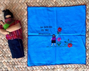 Inspiring hand embroidered manta cloth squares, rebel and Zapatistas!