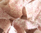 Vintage Pink on Cream Tiny Floral Hand Torn Fabric Ribbon Strips, Belly Bands, Junk Journals, Crazy Quilts, Fabric Banners, Scrapbooks
