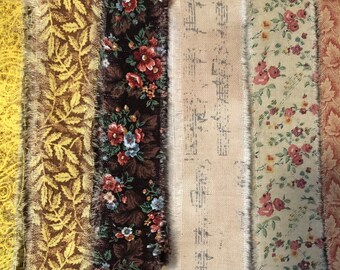 Vintage Mixed Floral Hand Torn Fabric Ribbon Strips for Scrapbooks, Snippets, Slow Stitching, Banners, Gift Wrapping, 6 Pattern Choices