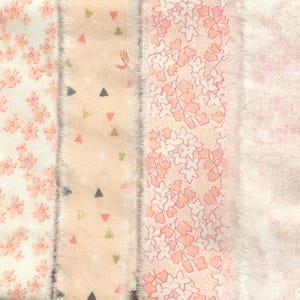 Vintage Pink Peach Floral Hand Torn Fabric Ribbon Strips for Scrapbooks, Snippets, Slow Stitching, Banners, Gift Wrapping, 6 Pattern Choices