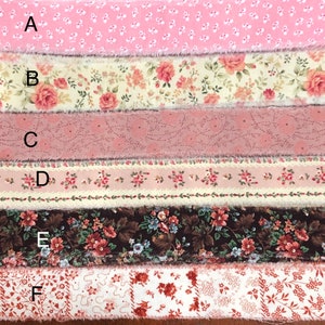 Vintage Pink Floral Hand Torn Fabric Ribbon Strips for Scrapbooks, Snippets, Slow Stitching, Banners, Gift Wrapping, 6 Pattern Choices