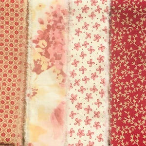 Vintage Mauve Rust Floral Hand Torn Fabric Ribbon Strips for Scrapbooks, Snippets, Slow Stitching, Banners, Gift Wrapping, 6 Pattern Choices