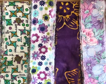 Vintage Green & Purple Floral Hand Torn Fabric Ribbon Strips for Scrapbooks, Snippets, Slow Stitching, Banners, Gift Wrapping, Choice of 6