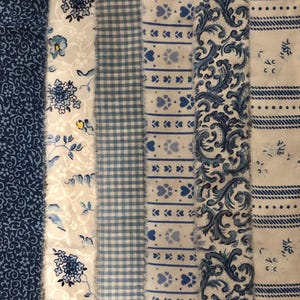 Vintage Blue Floral Stripe Hand Torn Fabric Ribbon Strips for Scrapbooks, Snippets, Slow Stitching, Banners, Gift Wrap, 6 Pattern Choices