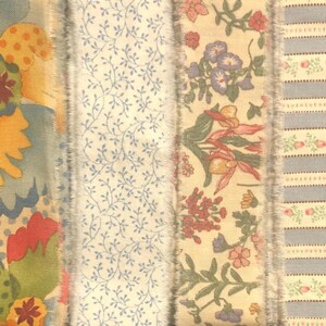 Vintage Blue Floral Hand Torn Fabric Ribbon Strips for Scrapbooks, Snippets, Slow Stitching, Banners, Gift Wrapping, 6 Pattern Choices