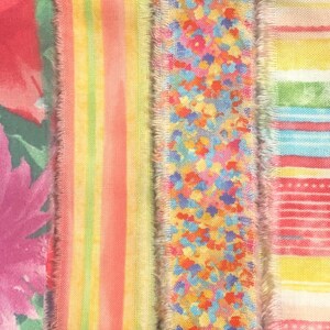 Vintage Pink Floral Hand Torn Fabric Ribbon Strips for Scrapbooks, Snippets, Slow Stitching, Banners, Gift Wrapping, 6 Pattern Choices
