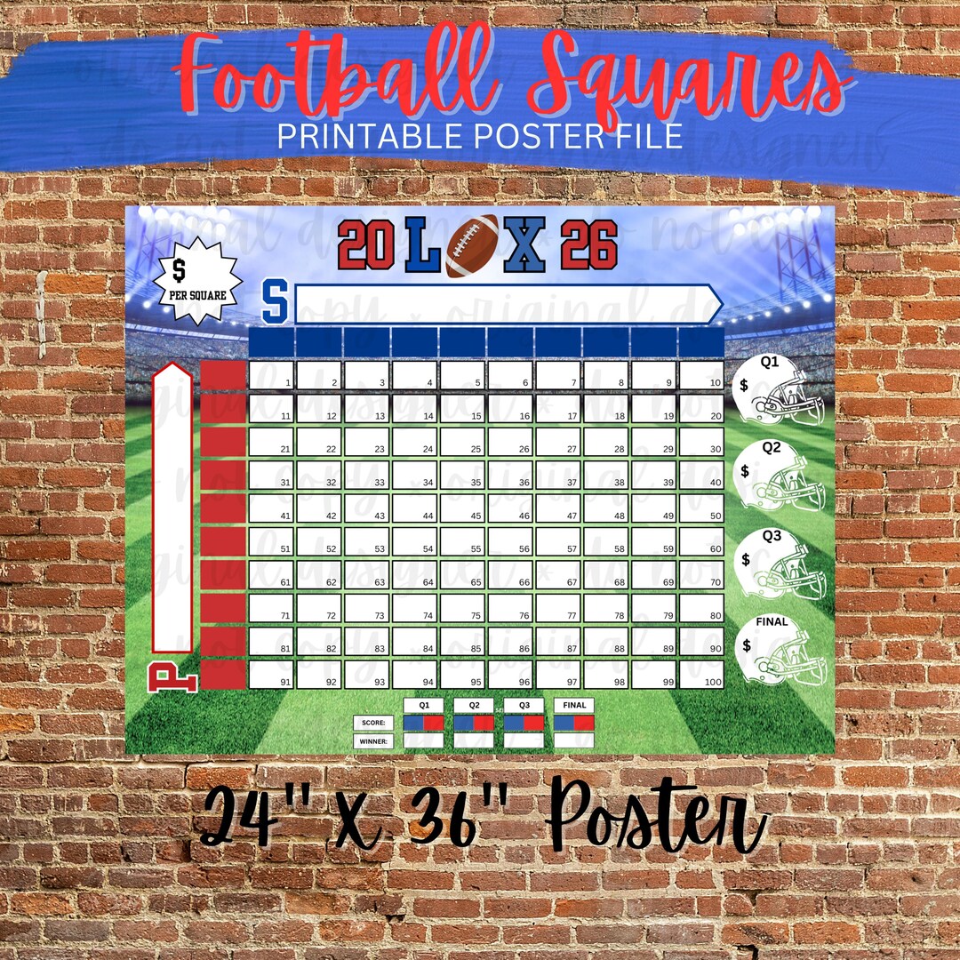 Football Squares Canva Poster Template 24 X 36" Editable Banner Bundle