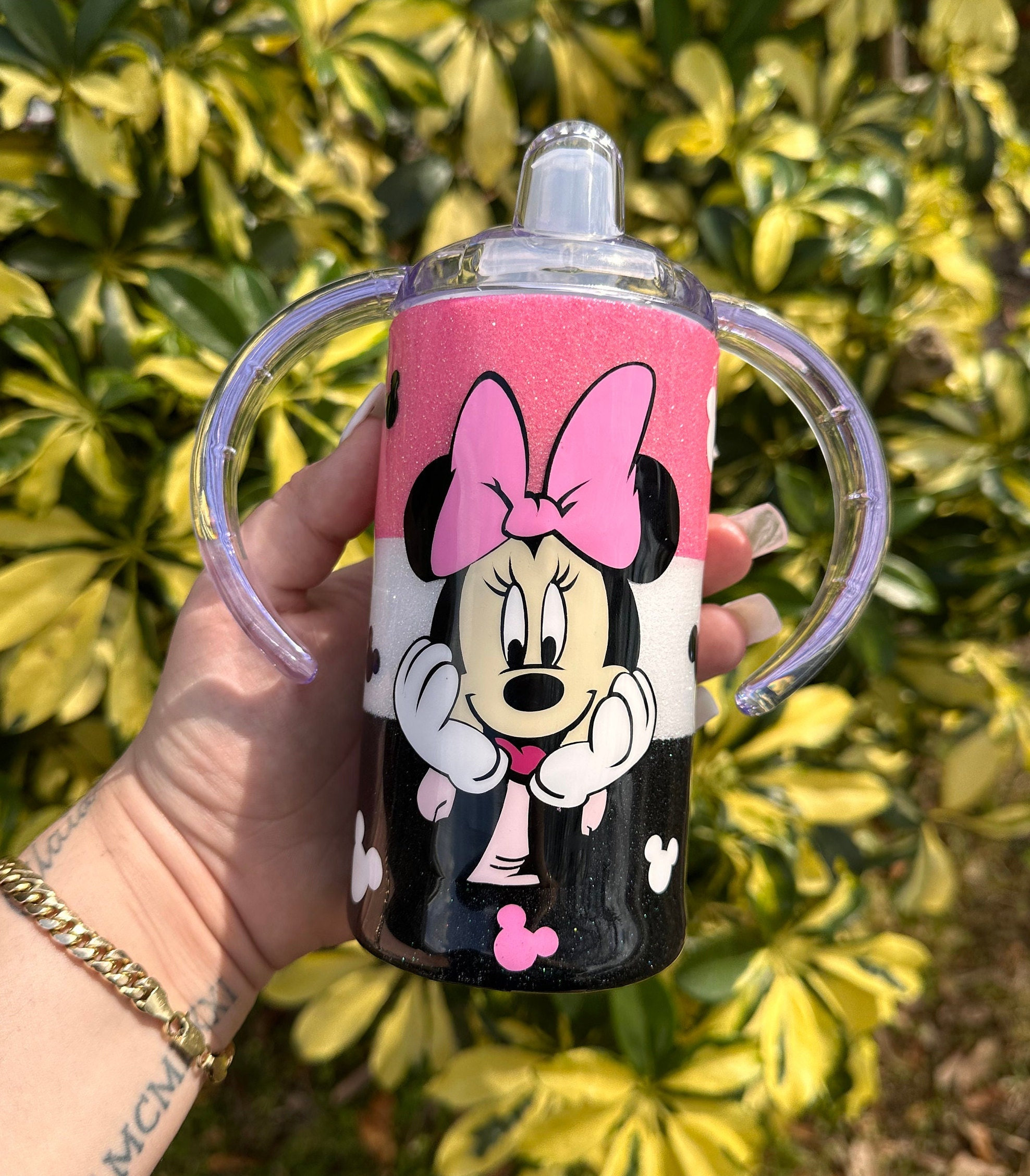Custom Sippy Cup Inspired by Minnie cartoon Handle Sippy Top