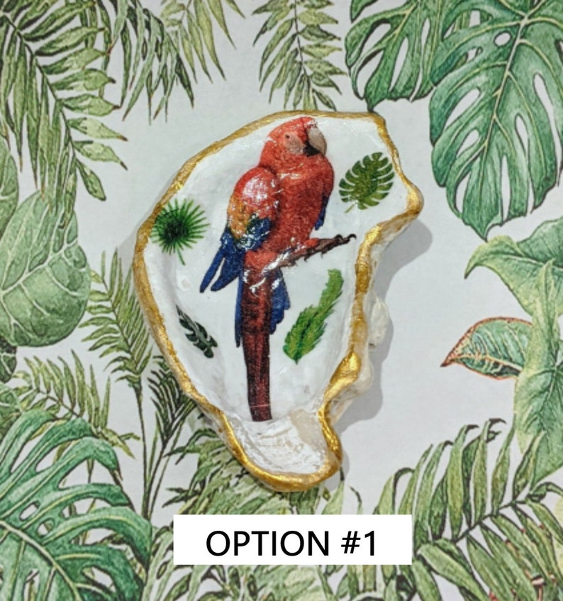 Change Dish Hostess Gift Rescue Donation-Ring Dish Key Dish Parrot Decorative Decoupage Oyster Shell