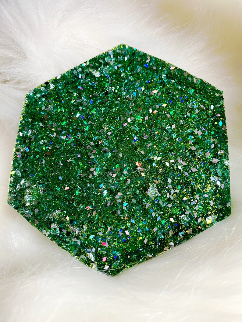 green and silver hexagon resin coaster Cunning Ambitious