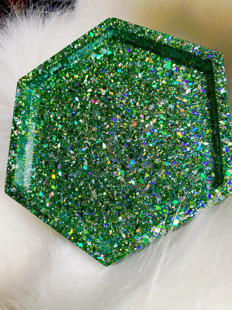 green and silver hexagon resin coaster Cunning Ambitious