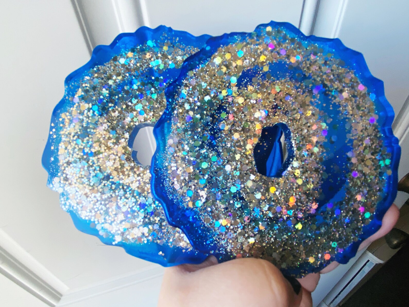 Paradies Paar geodeförmige blaue und silberne Untersetzer | Etsy