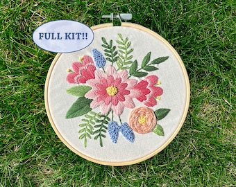 Spring Blooms Beginners Embroidery Kit, Needlepoint Kit, Cross Stitch Kit, Craft Kit, Hand Embroidery, Embroidery Set