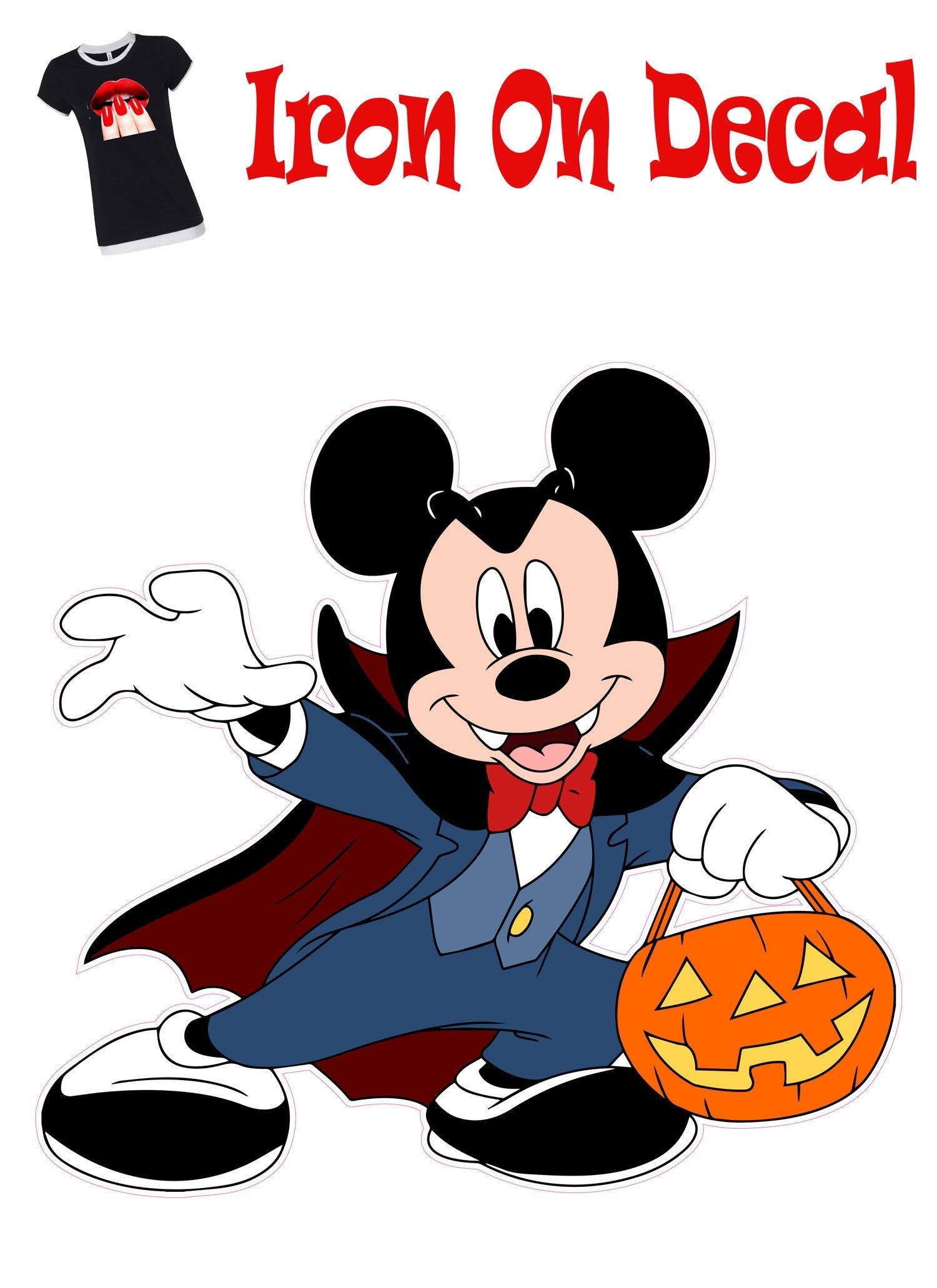 Halloween Mickey Mouse Vampire Iron-on Heat Transfer Sticker Halloween Mickey Mouse Vampire Iron-on Heat Transfer Sticker