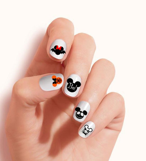 Halloween Mickey and Minnie nails decals clear vinyl. Peel and Stick