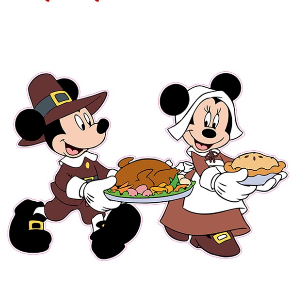 Thanksgiving Mickey and Minnie Static Cling Decoration V1 (for windows, mirrors or any glass/metal flat surfaces)