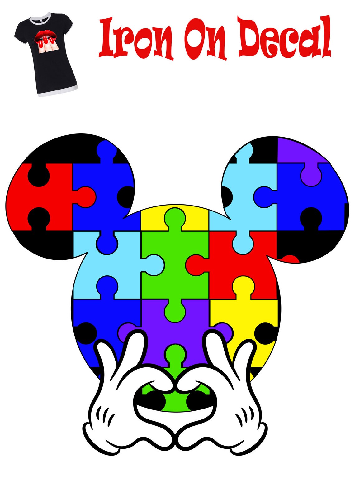 Conciencia del autismo Mickey Mouse con corazón IronOn Heat Etsy España