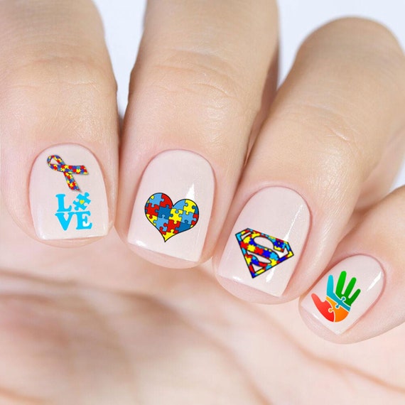 Nail Decals Nail Tattoos Set of 20 Autism Ribbon Heart Assorted - Etsy